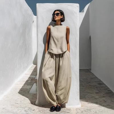 Amazon  European and American Cross-border Summer New Fashion Casual Solid Color Loose and Elegant Two-piece Women's Suit