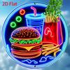 Burger Neon Batatas Fritas Bebida Arte de Parede Redonda de Metal Decoração Fast Food Placa de Lata 20cm