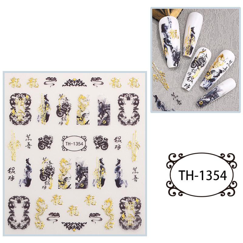 New Year Nail Art Stickers Bronzing Year of the Dragon Chinese Style Mahjong Cartoon Nail Stickers Decoration