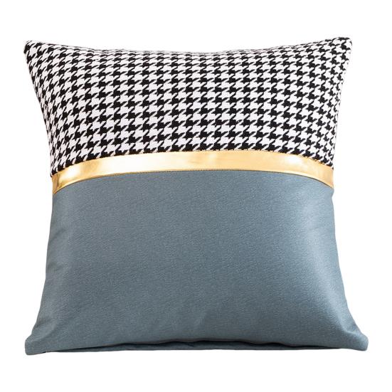 Square Pillow Case Houndstooth Solid Color Golden Strap Splicing Thickened Sofa Bed
