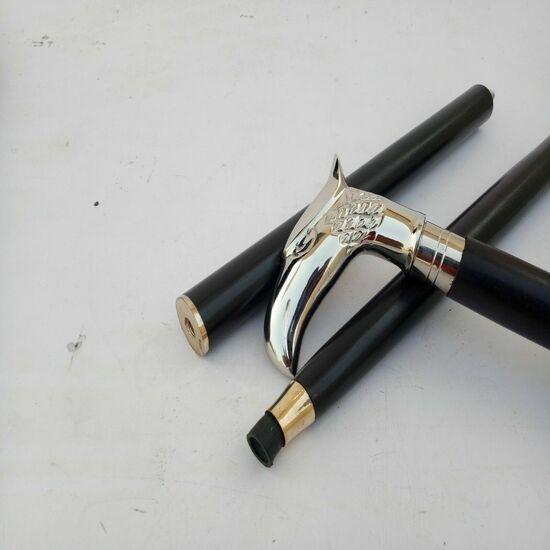 Hůl ve starožitném stylu, viktoriánská, vintage, designová, mosazná rukojeť, dřevěná vycházková hůl