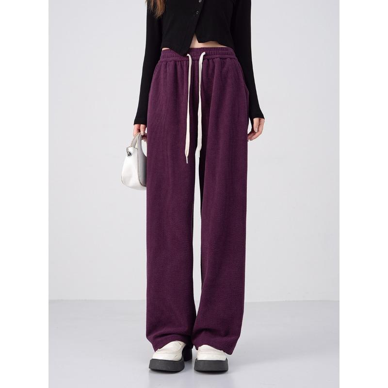 

Autumn and winter new women s clothing loose high waist thin lazy retro corduroy straight casual wide legs mopping long pants L фиолетовый