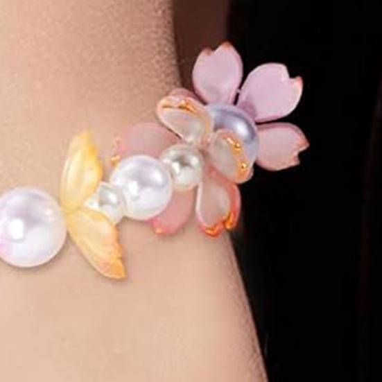 50Pcs Acrylic Cherry Blossom Beads Golden-Plated Flower Spacer Beads DIY Handmade Necklaces Bracelets Jewelry Making 5-Petal Floral Charms