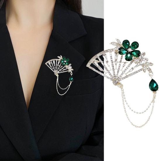 

Ретро кисточка-веер, брошь, булавка, блестящие стразы, инкрустированный значок, костюм, лацкан, шаль, шарф, значок, вечерние аксессуары для вечерней одежды зелёный
