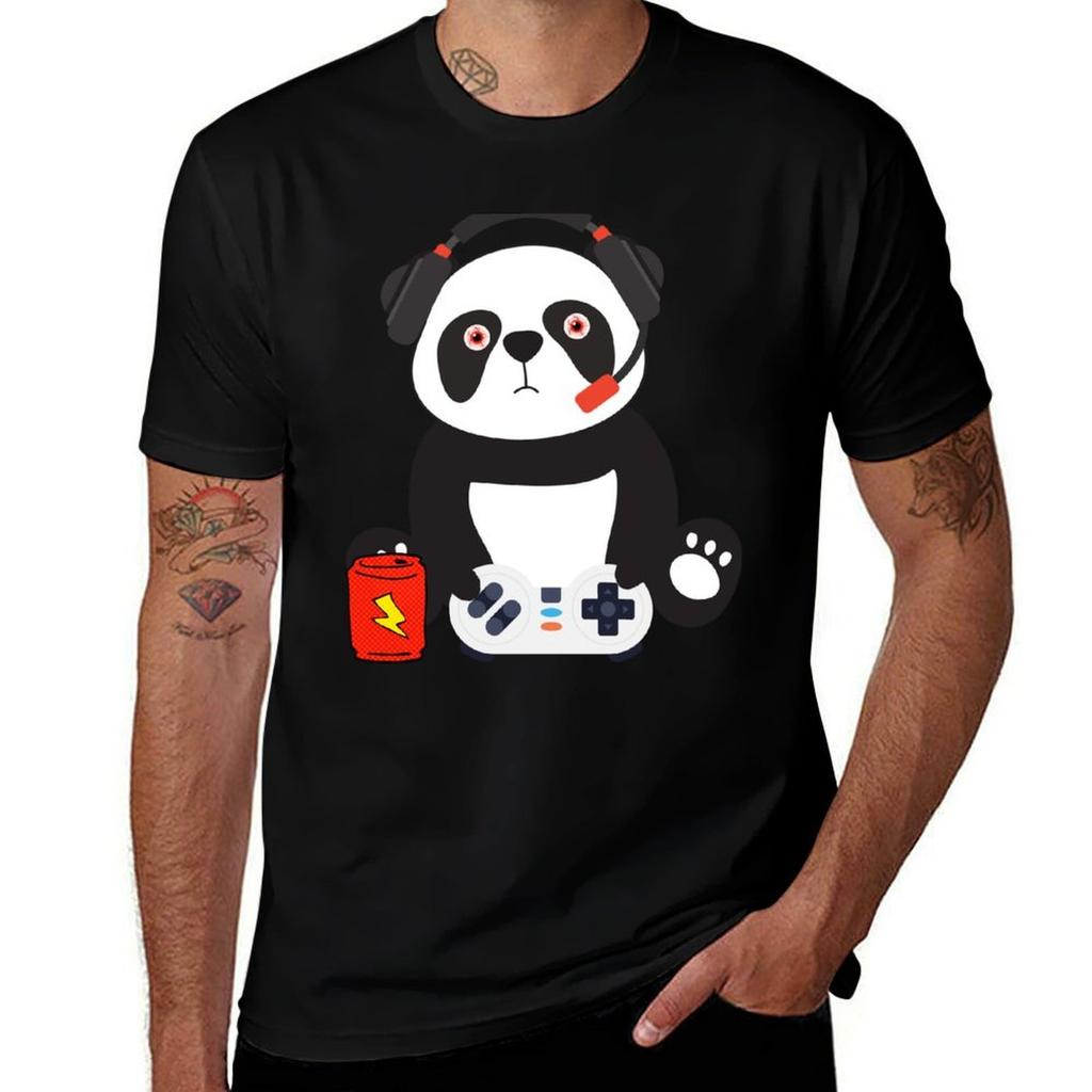 Panda Playing Game Tshirt Soft Cotton Print Tshirt