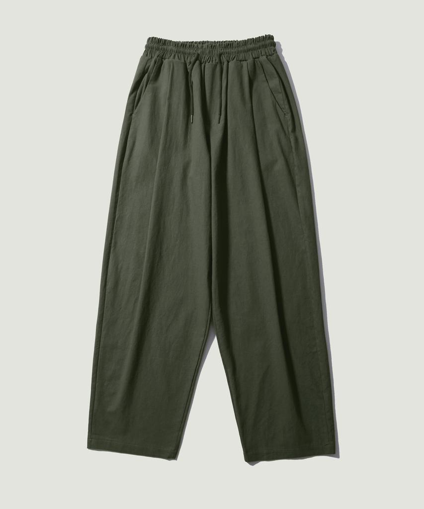 EASE Linen Elastic Waist Pants [Oversized Fit]_Khaki_Unisex