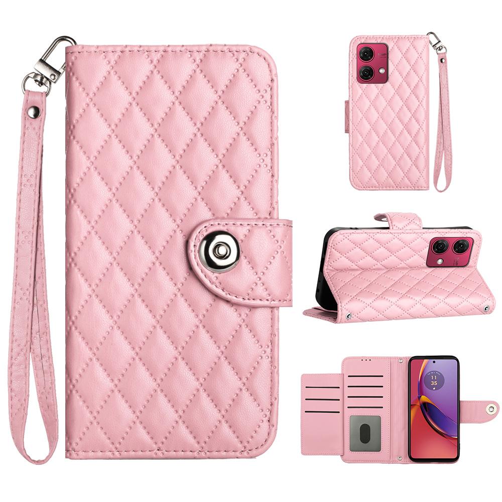 6-Color PU Leather Diamond Check-Patterned Wrist Strap Wallet Phone Case for Motorola Moto E13,E20,E30,E40,Moto G,Moto G Play,G04,G05,G13,G23,G53...