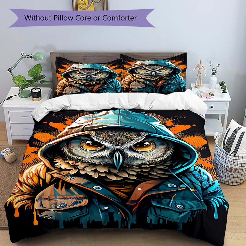 3pcs Owl Hoodie Duvet Cover Set -Includes 1 Duvet Cover and 2 Pillowcases, No Quilt Core, All-Season Home Decor Yy251111126