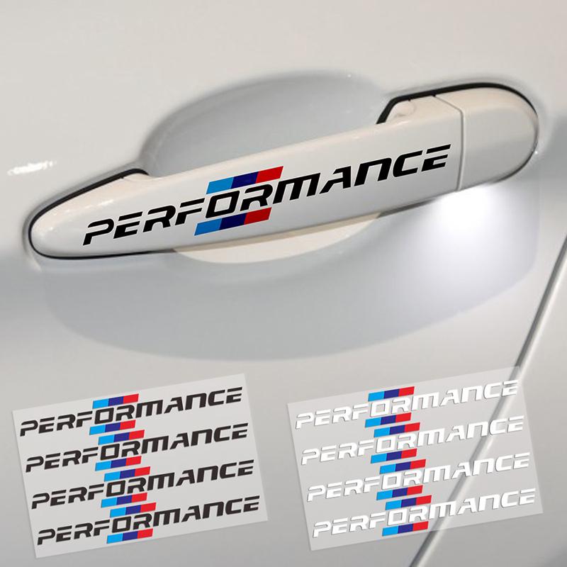 4pcs Car Door Handle Emblem Performance 3D Stickers For Bmw M F30 F31 F34 F35 F80 G30 G31 F01 F02 F20 F21 F52 E46 X1 X3 X5 X6 X7