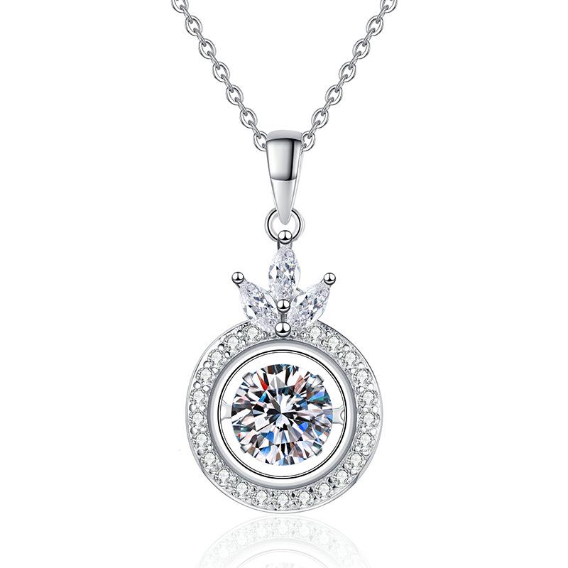 Sterling Silver Moissanite Crown Pendant Necklace for Women - 1 Carat S925 Dynamic Necklace