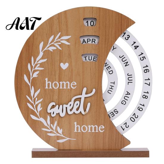 Retro Desktop Calendar Decoration Wooden Perpetual Calendar, Manual Rotating Desk for Home Office Sustainable Decor Decor, Creative Natural Wood Date