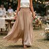 Women’s High Waist Elastic Waistband A-Line Maxi Skirt Flared Hem Loose Fit Lightweight Flowing Fabric Long Skirt for Daily Wear