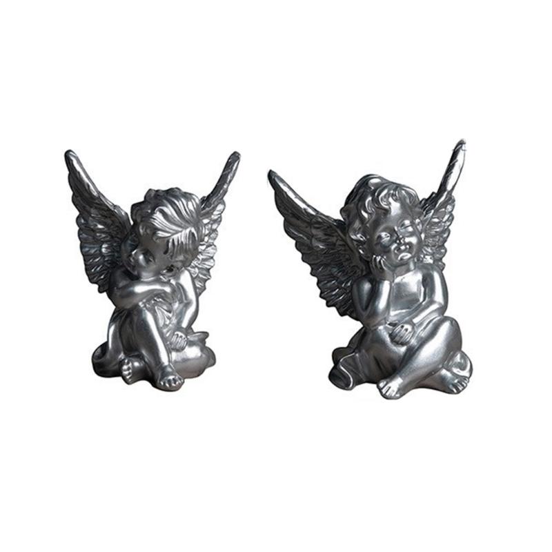 

Cherub Figurines Indoor Decors Seraph Statue Creative Ornament Resins Sculpture Wedding Gift for Photo Studio срібний