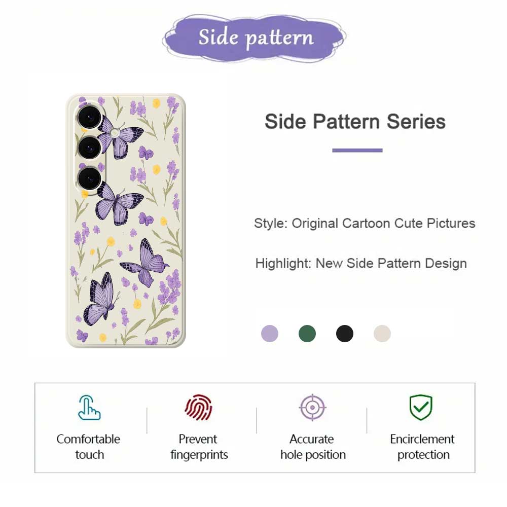 For Samsung Galaxy S24 FE Case Purple Butterflies Pattern Printing Straight Edge TPU Phone Back Cover