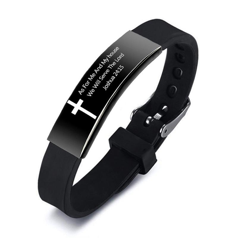 Brățară din oțel inoxidabil Biblia creștină de modă Brățară Cruce gravată Scriptura Psalm Brățări de cuplu Bijuterii religioase pentru bărbați și femei