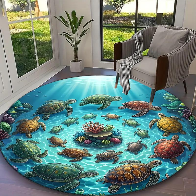 [1pc Colored Turtles Office Carpet] Easy Maintenance Chair Rug for Conference Room Use, Durable Round Sofa Floor Mat