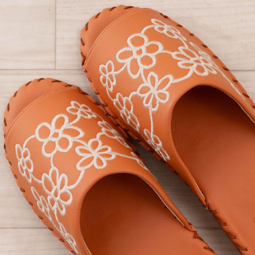 Sybilla Verita Size L Floral Easy To Senko 48655 Slippers, (approx. 23.5-24.5cm), Orange, Print, Wipeable, Clean, Stylish, Cute,