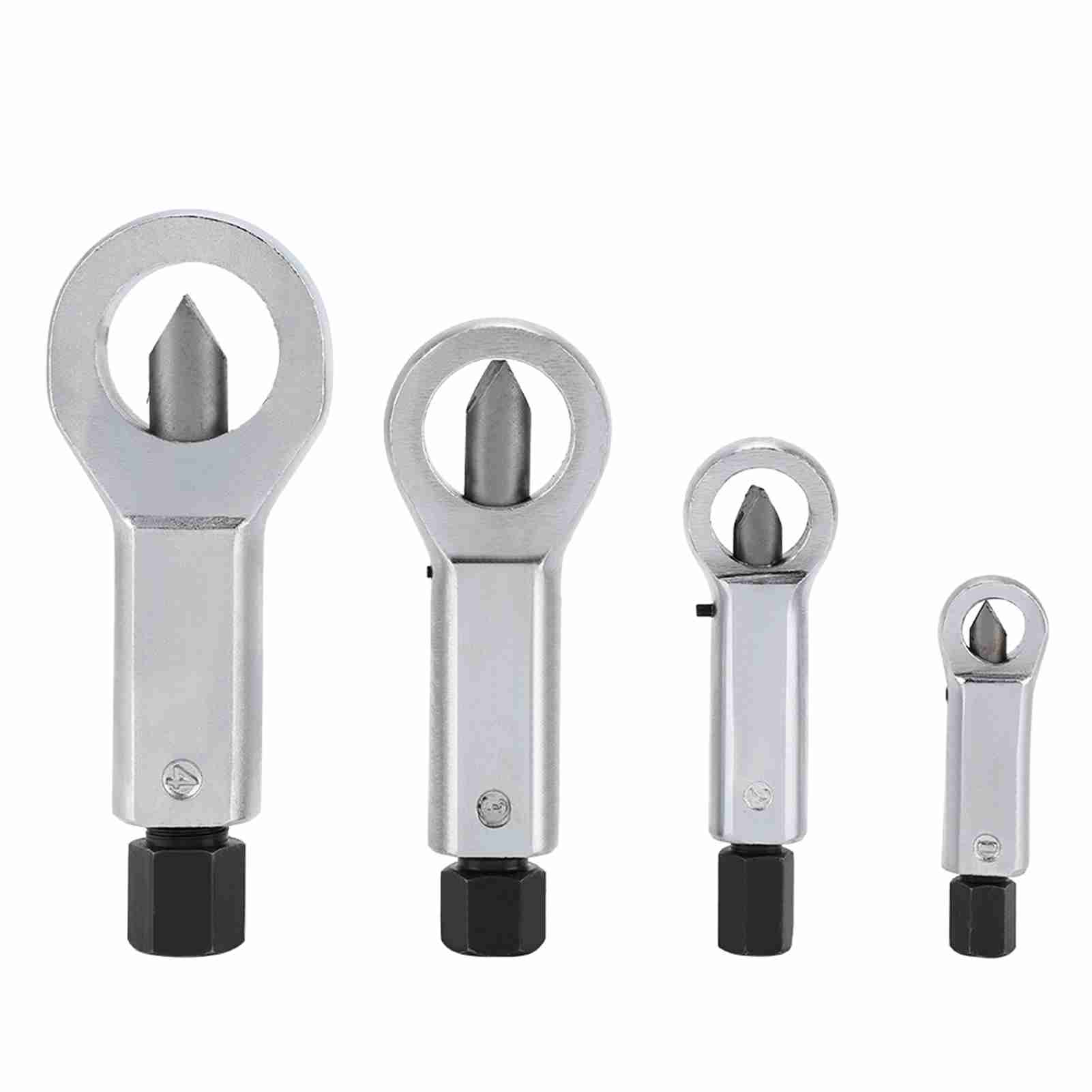Outil de Démontage et de Fendage d'Écrous Rouillés Cassés Endommagés Corrodés Bloqués 4 Tailles Extracteur Fendeur A complete set of 4 pieces
