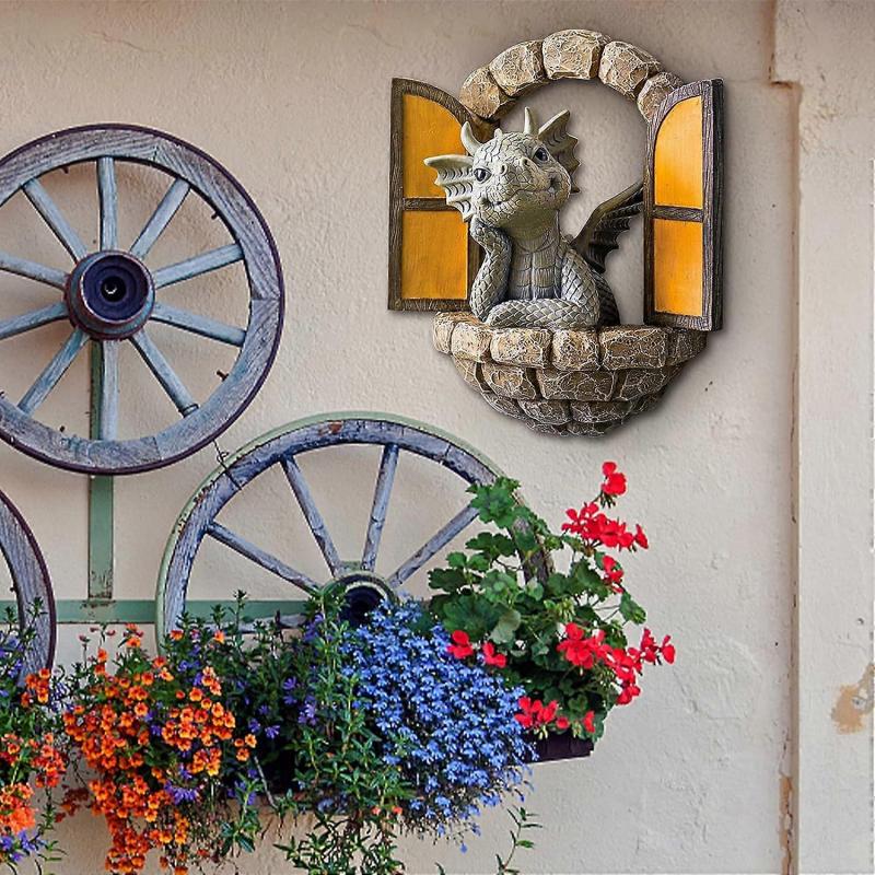 Winteraktion, Drachen Gartenstatue, Gartenzwerg Gartenstatue Outdoor Gartenstatue Gartenskulptur und Statue Dekorative Ornamentstatue Harz Tier I