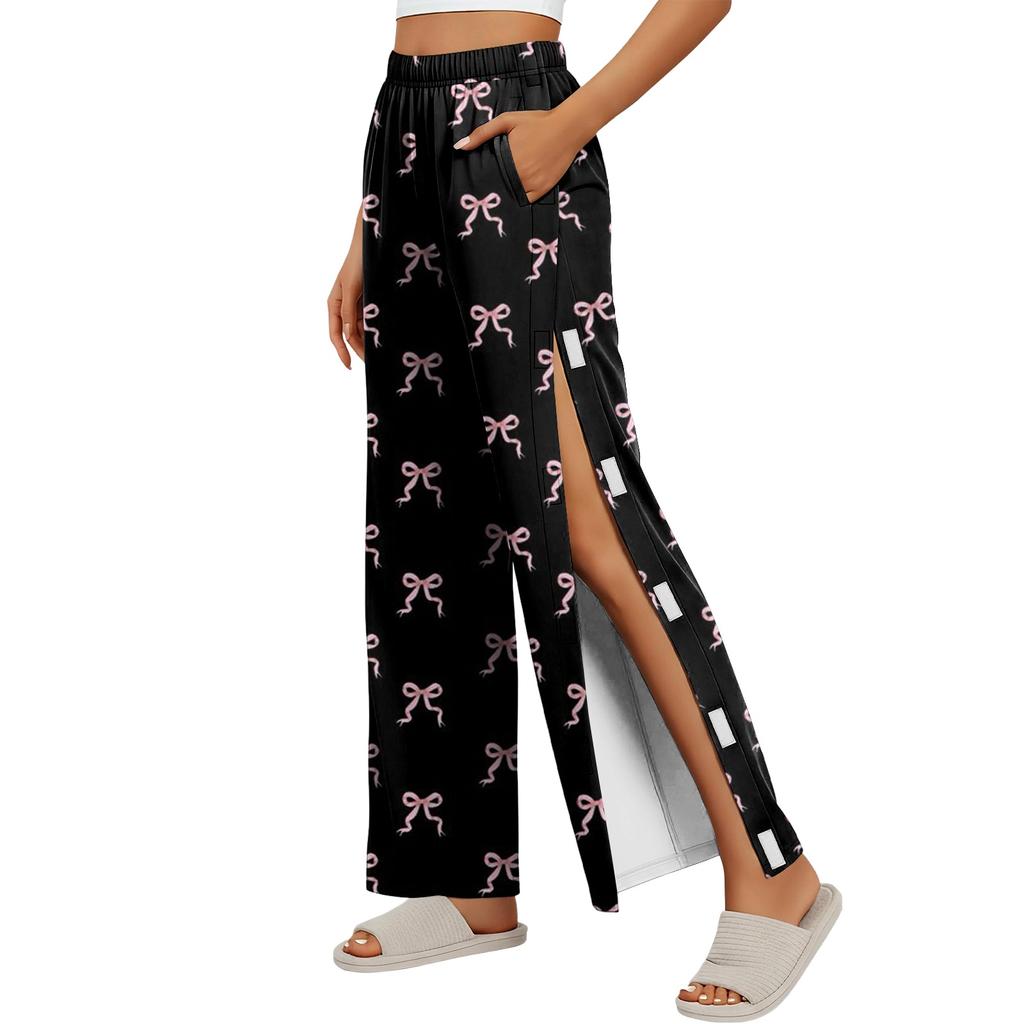 Women's Fashion Side Velcro Closure Easy Open Post Surgery Recovery Care Long Pants with No Pockets Comfortable Fit Soft Fabric