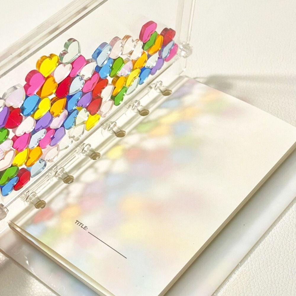 Flowing Flower/Heart Binder Notebook Color Transparent Cover Diary Book Loose Leaf Book  Gift