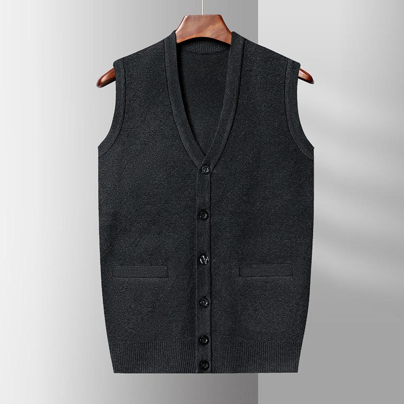 Dad Sweater Vest Men Autumn Warm Sleeveless Vest Middle-aged and Elderly Knitted Cardigan Vest Grandpa Outfit