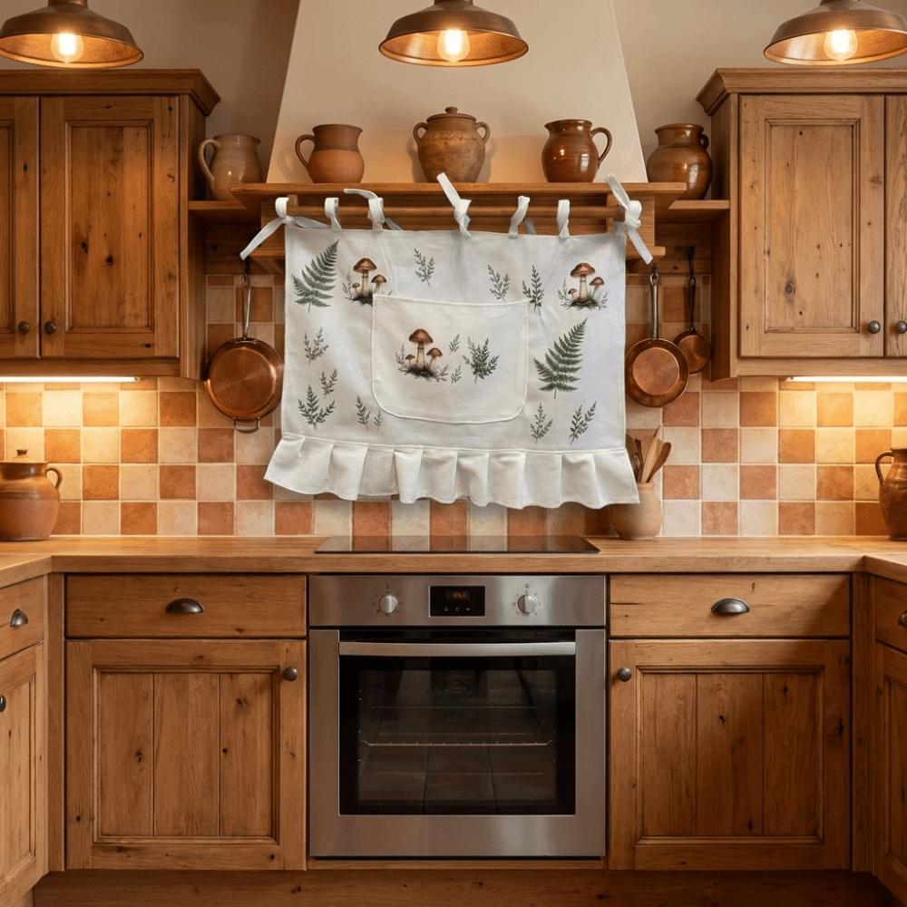 with Pockets Oven Skirt Rustic Kitchen Cabinet Curtains Kitchen Decor