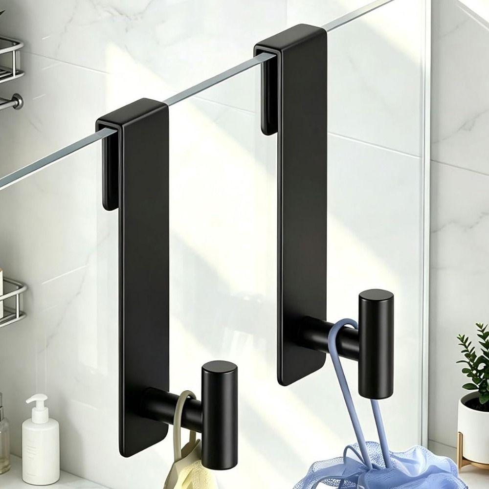 2Pcs Soft Cushion Towels Hooks Up To 10mm Thick Robe Hanger Widened Glass Door Hanger Bathroom