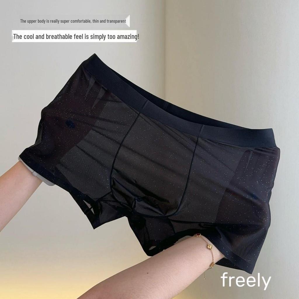 10A Antibacterial Gypsophila Ice Silk Men's Boxer Briefs - 50g Transparent Floating Mask