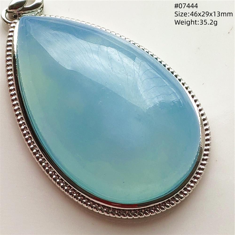 Natural Blue Aquamarine Oval Pendant Jewelry For Women Men Dark Aquamarine Necklace Fashion Brazil AAAAAA