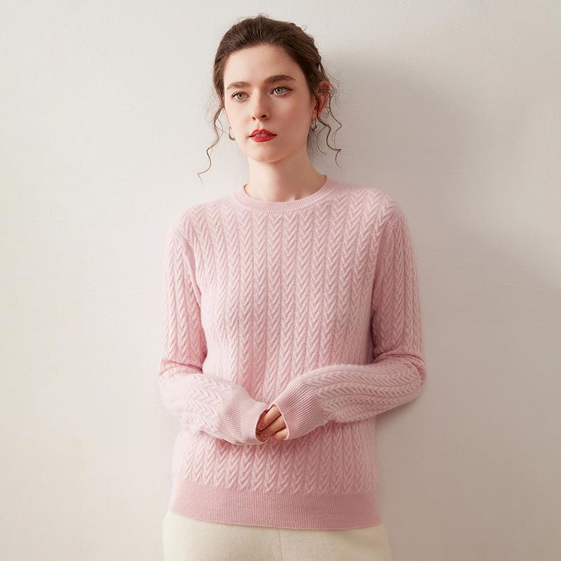 Women's Heavy-Duty Cable Knit Round Neck Cashmere Sweater - Autumn/Winter Warm, Loose Fit Pullover Knitwear