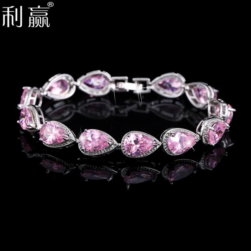 Girls' Jewelry, Water Drop-Shaped Platinum-Plated Aaa Zircon Jewelry Bracelet For Women