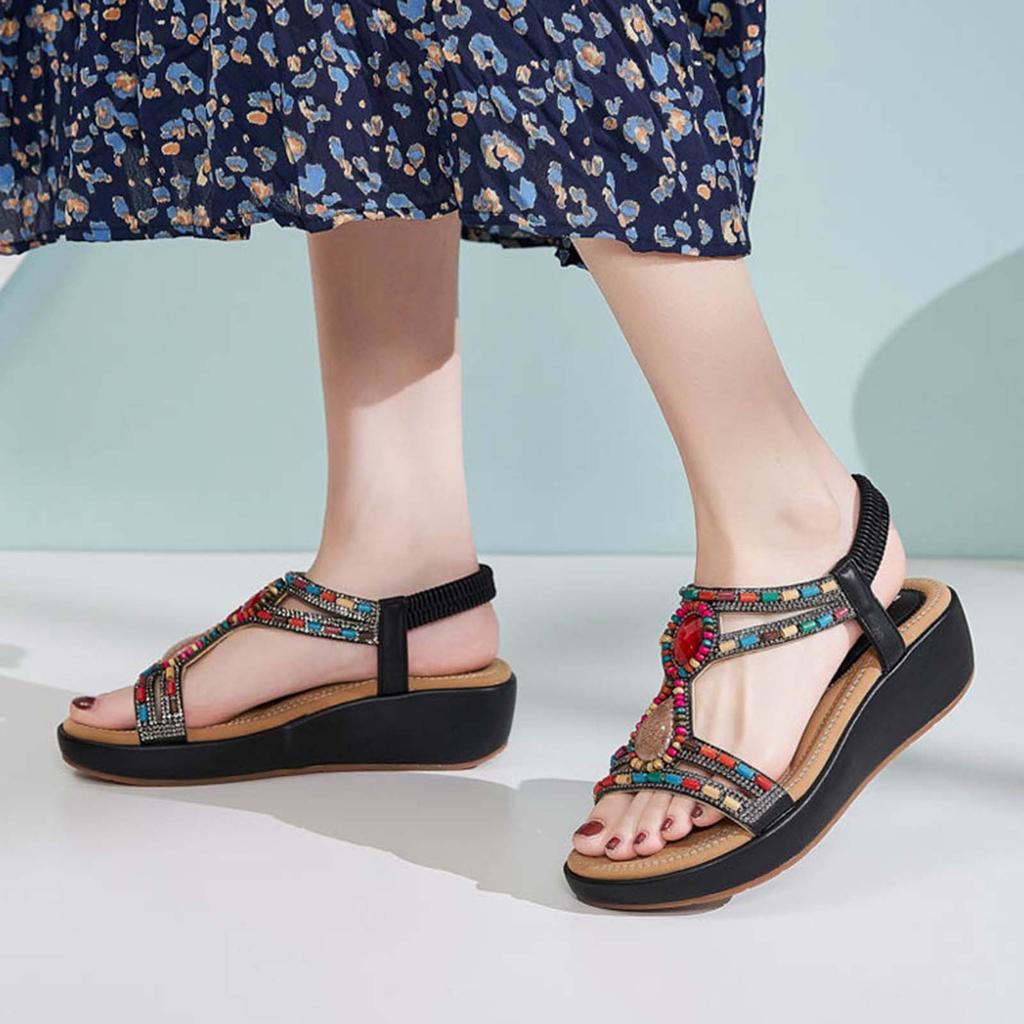 2026 Women'S Sandals Bohemia Summer Vintage Beach Beaded Ankle Strappy Sandal Athletic Hiking Shoes Outdoor Walking Shoe Hot