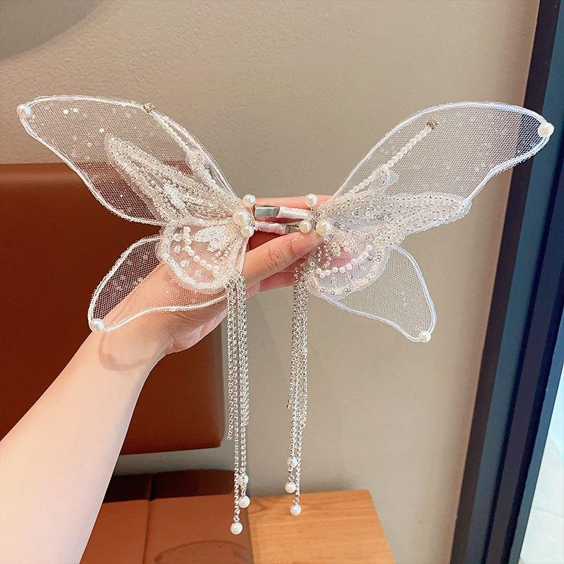 New Butterfly Tassel Pearl Exquisite Hairpin Princess Bride Wedding Dress Headwear Senmeisen Crystal Hair Accessories