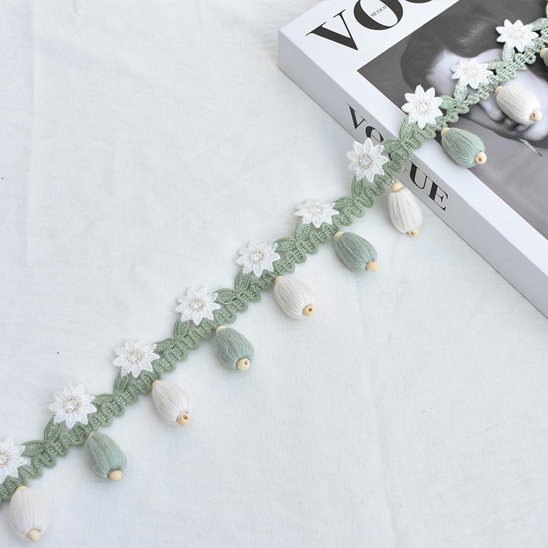 1m Träpärlor Blommigt Sömnadsspets Tofsspetskant Klädsel Gardiner DIY Syhantverk DIY Dekorationsmaterial Spetstillbehör