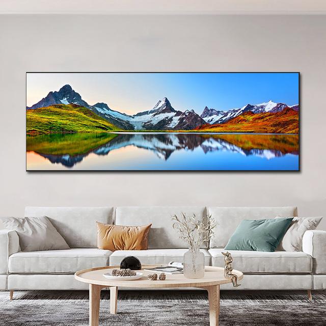 Moderní severská krajina Snow Mountain Sunset Obraz na plátně Plakáty a obrazy Nástěnné umění Obraz Obývací pokoj Domácí dekorace Bez rámu