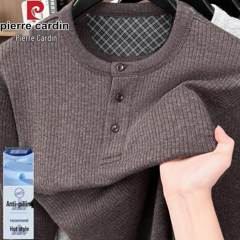 Pierre Cardin Herre Henleyskjorte med lange ærmer, strikket T-shirt