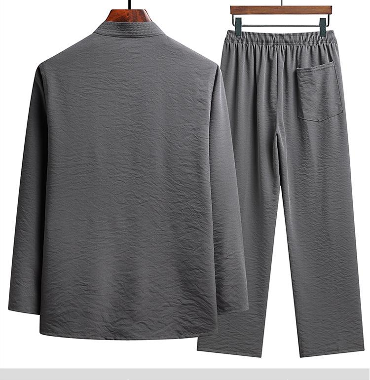 Men's Chinese Tang Suit Cotton Linen Set - Long Sleeve Zen Meditation Tea Outfit, Spring/Autumn Retro Style