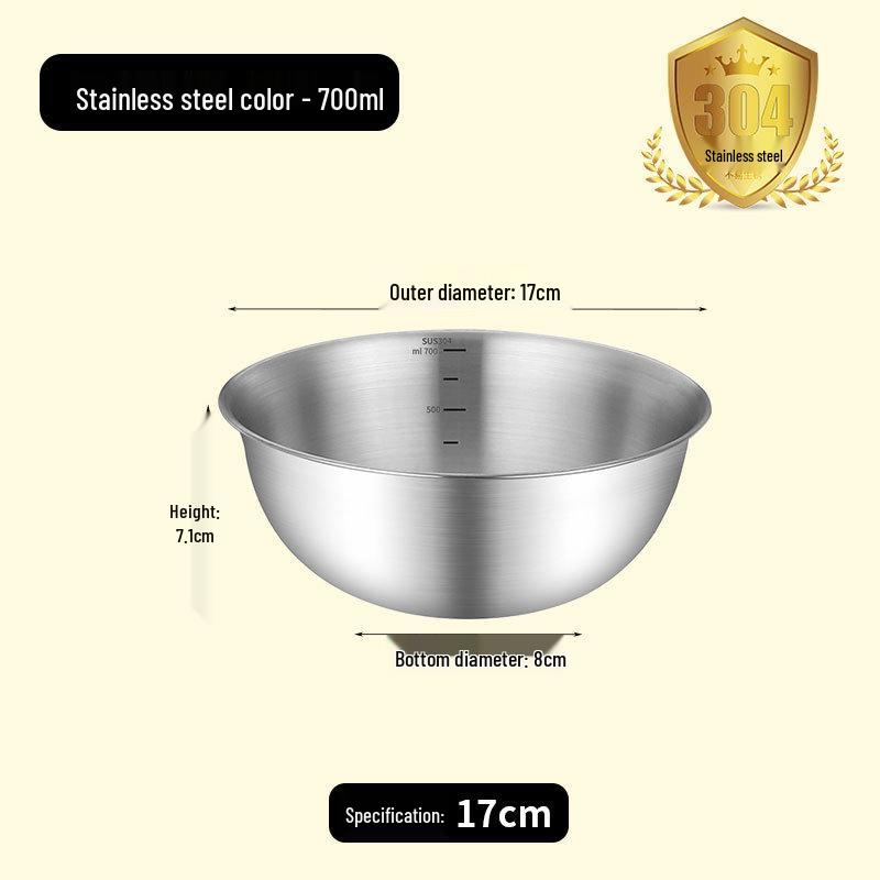 304 Stainless Steel Multi-purpose Bowl with Measuring Scale - Ideal for Beating, Baking, Kneading, Cooking, and Salads.