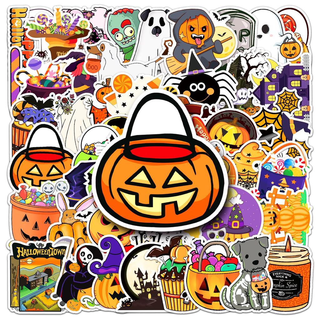 50 Halloween Doodle Cartoon Stickers Decorative Phone Case Suitcase Stickers Waterproof
