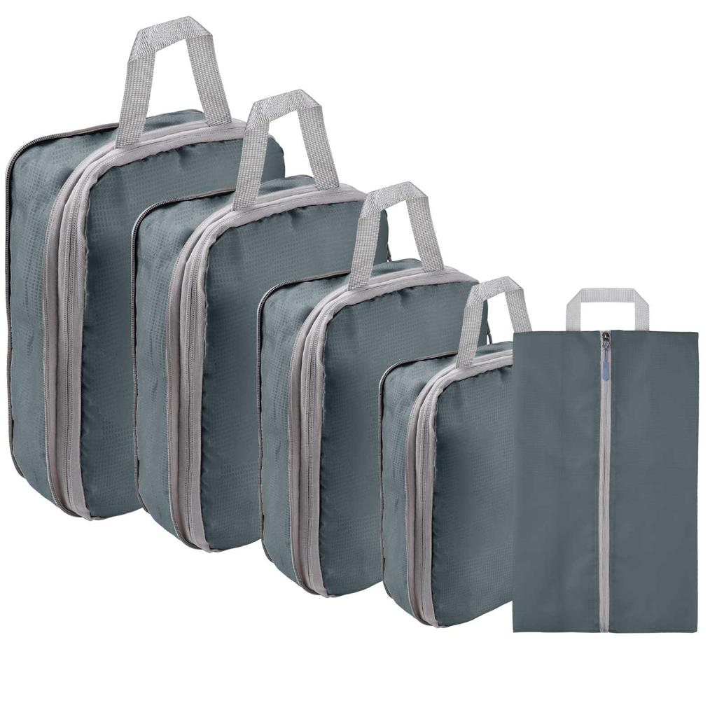 5/8pc Set Compression Packing Cube Extensible Waterproof Organizer Bags for Travel Suitcase Clothing Luggage Sorting W/ Shoe Bag