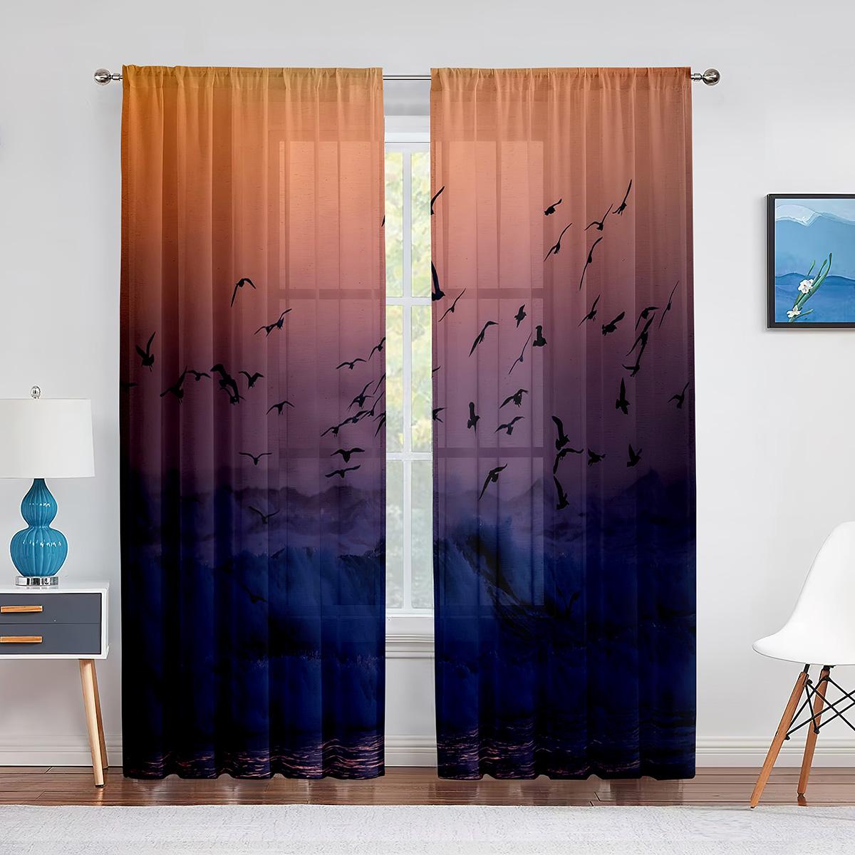 

Стая птиц, парящих в небе Тюль Шторы для гостиной Спальня Шифон Кухня Шторы Домашний декор Прозрачная вуаль Шторы 1 PCS W100XH250cm&Grommet Top