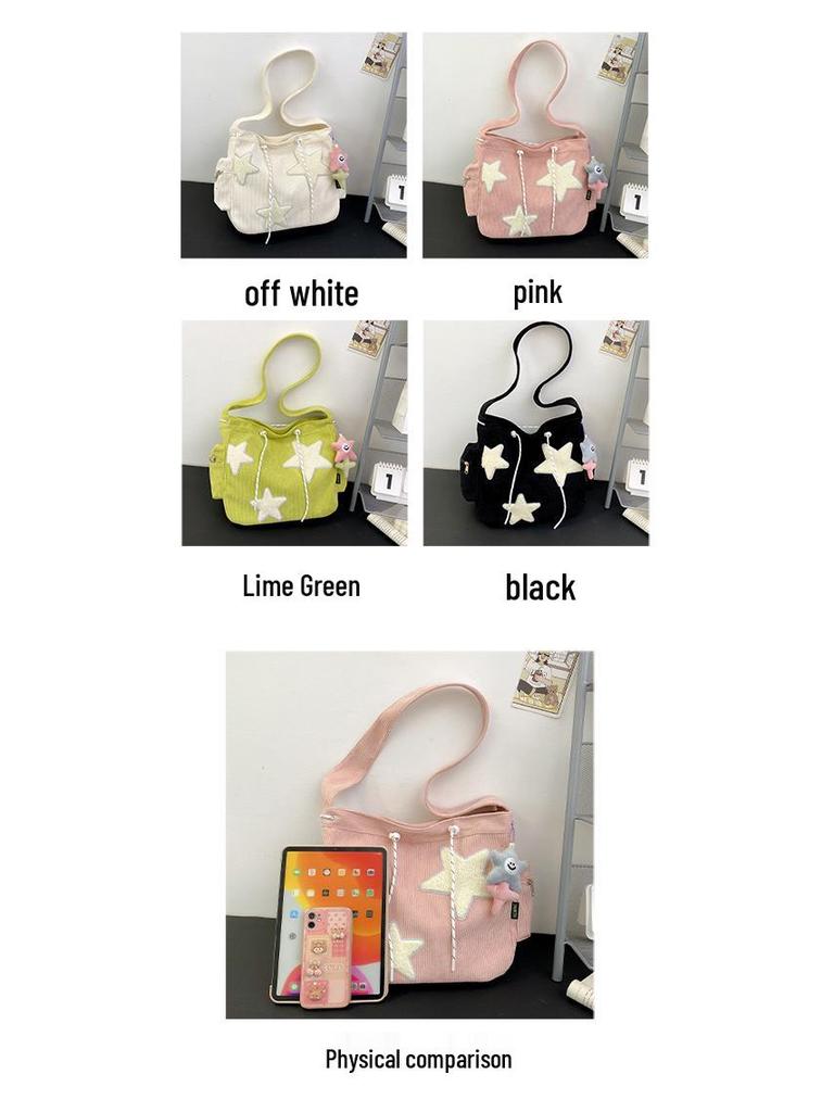 Grand Sac Cabas en Velours Côtelé pour Femmes avec Design Pentagramme - Bandoulière & Épaule Unique