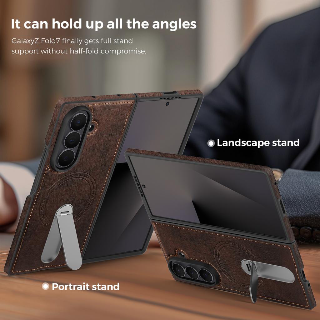 For Samsung Galaxy Z Fold 7 3 4 5 6 Z FliP 3 4 5 6 7 Folding Leather Phone Case 360 Rotating Stand Magnetic Magsafe Charging Stitching Leather Cover