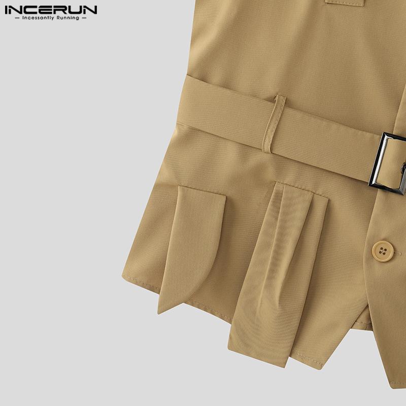 INCERUN Men Lapel Sleeveless Fake Two-piece Belt Waist Vest Waistcoats