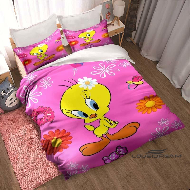 3D Printed Kawaii Tweety Bird Bedding Set, Printed Single Duvet Cover and Pillowcase 3-Piece Set, Children's and Adult Sizes