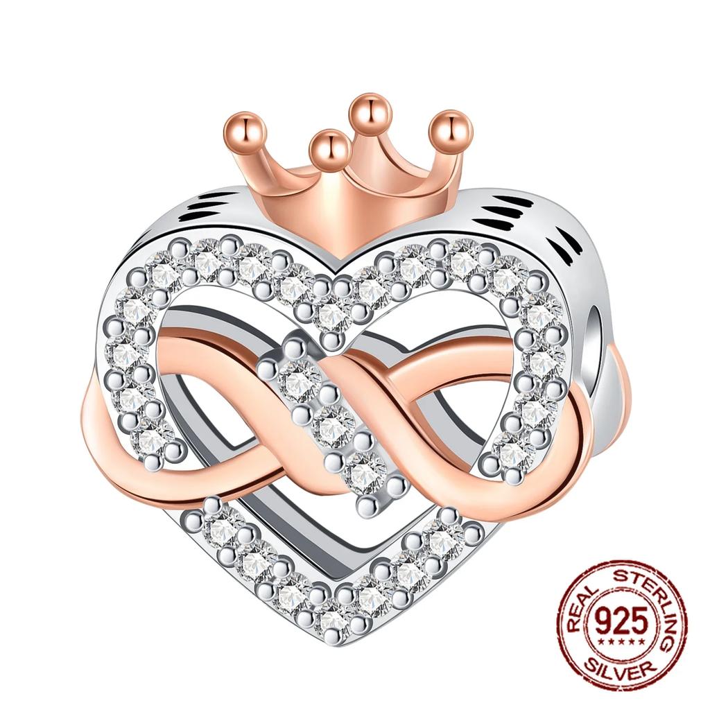 Original Copper Princess Crown Charm Bead Ear Stud Ring Pendant Fit Necklace Bracelet Women Jewelry Diy Gift