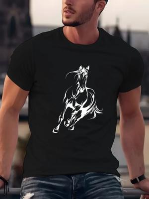 100% bawełniany letni męski T-shirt, casualowy, modny, luźny, z nadrukiem konia