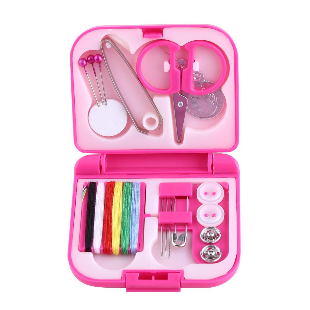 Portable Travel Sewing Kits Box Needle Threads Scissor Buttons Pins Home Tools (Red)