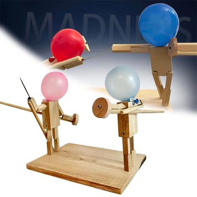 Ballon-Bambusmann-Schlacht, handgefertigte Holzfechtpuppen, Holzbots, Schlachtspiel, schnelles Ballonschlachtspiel für zwei Spieler